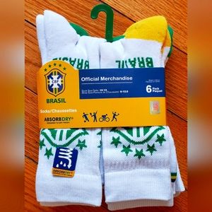 (6 PAIRS) BRASIL BRAZIL SOCKS ABSORB DRY 6 DESIGNS OFFICIAL CBF SIZE 10-13